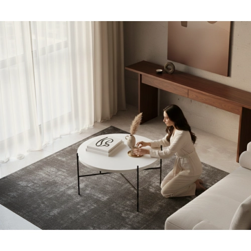 STOLIK KAWOWY Metalowy Blat Biały Płyta MDF  STK-930